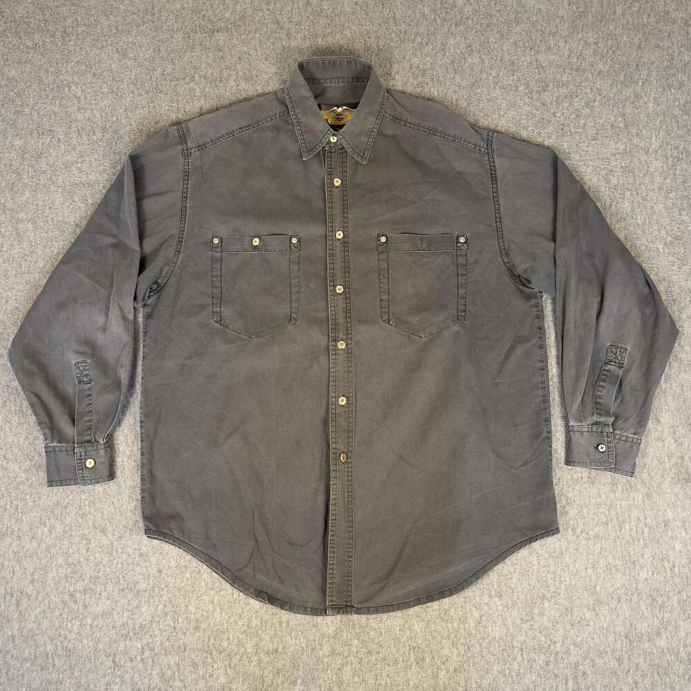 Vintage Harley-Davidson Shirt Mens Medium Gray Motorcycle Long Sleeve Button Up